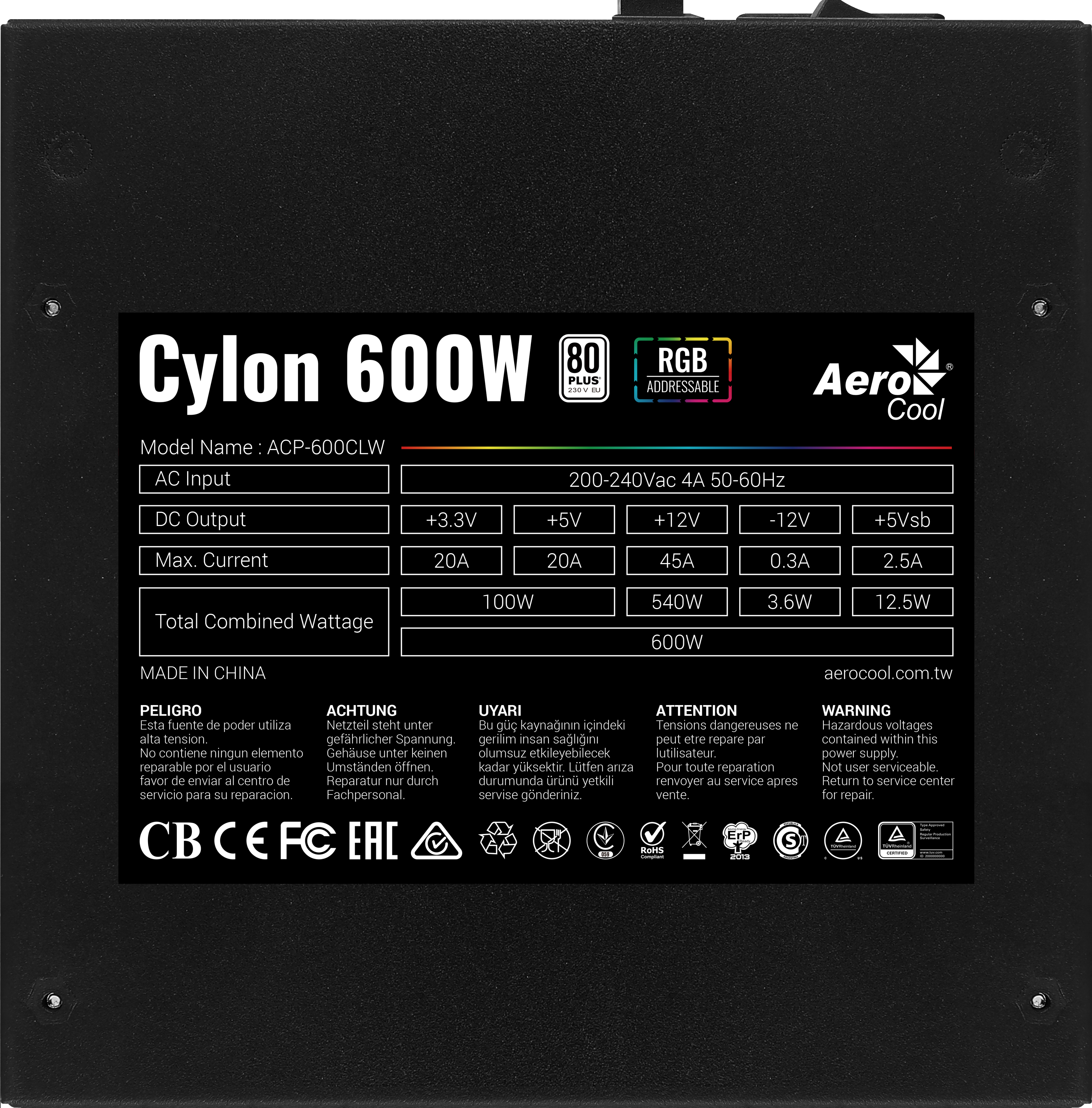 AEROCOOL ACPW-CE60AEC.11 Cylon PC-Netzteil 600 Watt 80 Plus