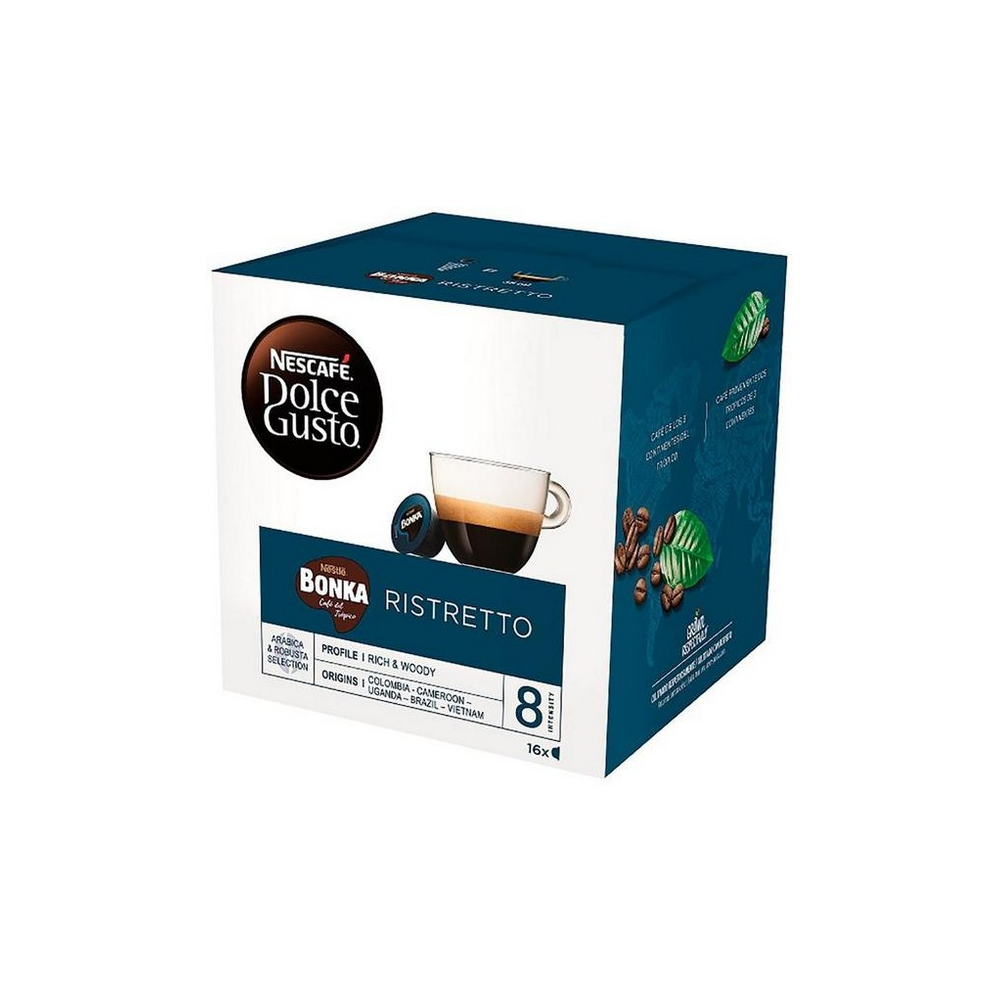 Monodosis Dolce Gusto bonka espresso pack de 16 para tazas estuche nescafe ristretto y robusta colombia uganda brazil vietnam intensidad 8 café expresso