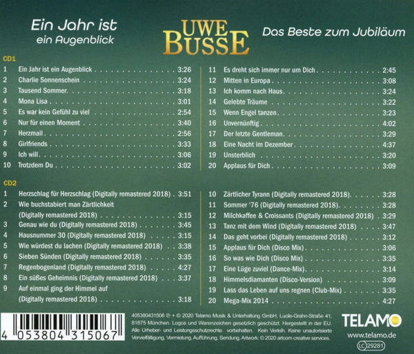 Die Rückseite einer CD-Hülle mit den Liedern des Albums. Enthält Songtitel und Spieldauer.