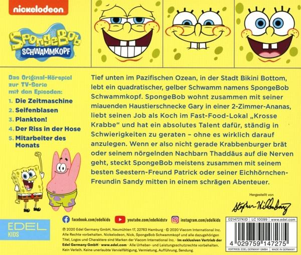 SpongeBob-Poster mit verschiedenen SpongeBob-Gesichtern, plus Patrick und anderen Charakteren. Deutscher Text.