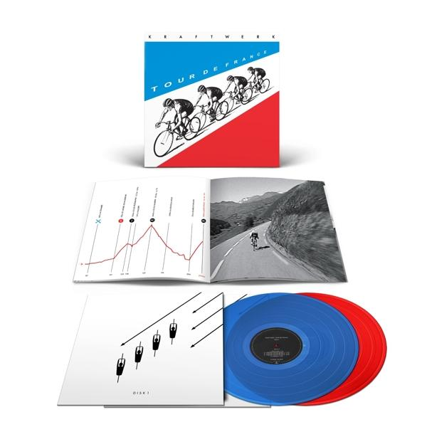 Vinyl-Schallplattenalbum, Kraftwerks Tour de France, mit Cover-Art und Schallplatten.