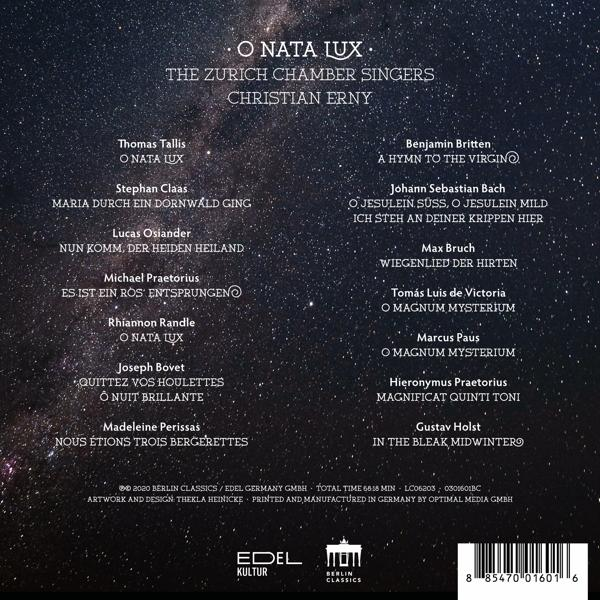 CD-Cover mit Text über die Zürcher Kammer Sänger und verschiedene Musikstücke.