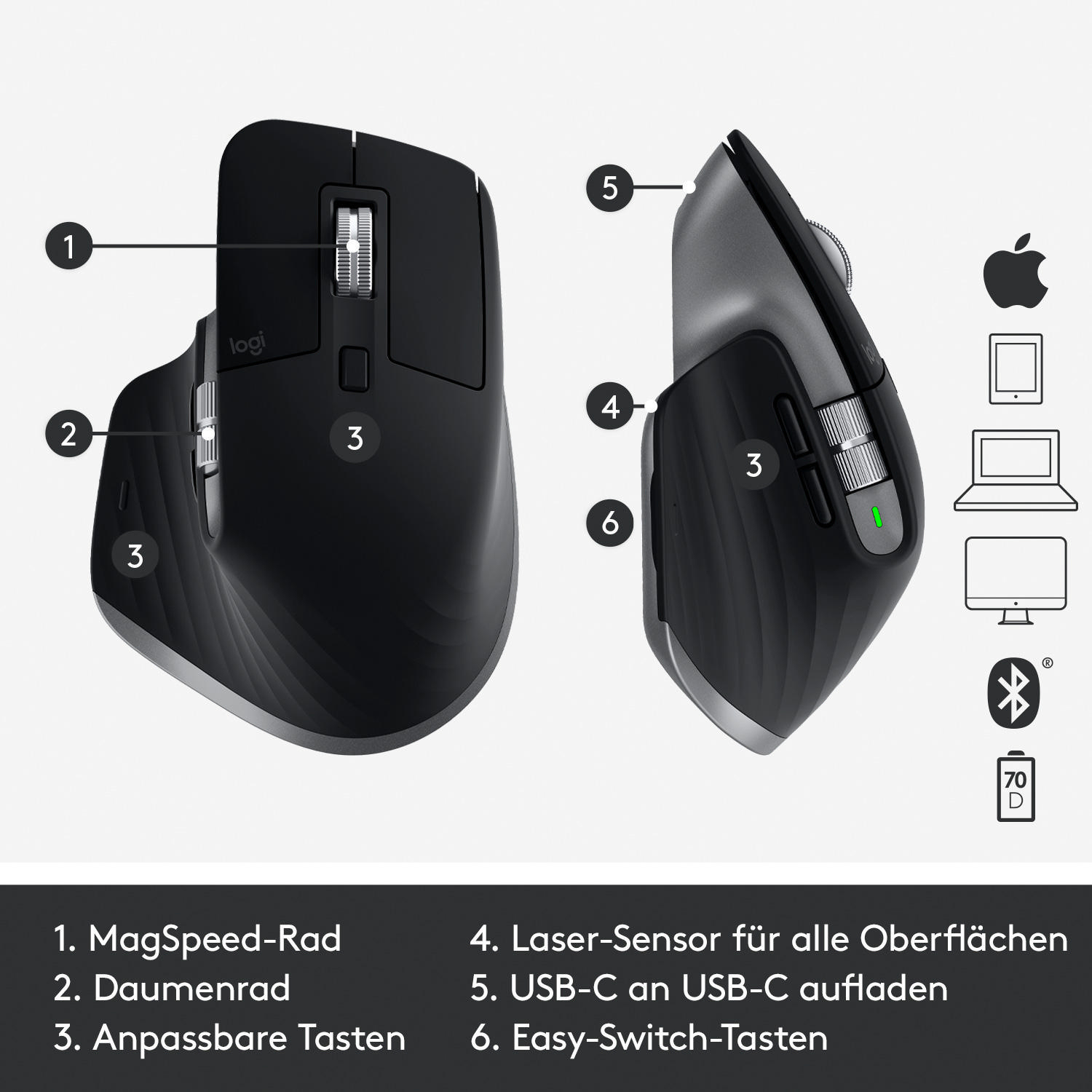 LOGITECH MX MASTER 3 für Mac Kabellose Maus, Space Grau