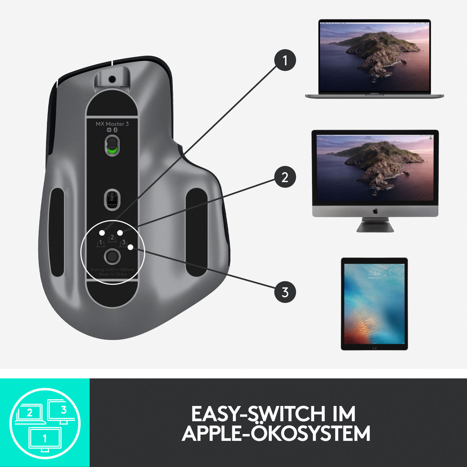 LOGITECH MX MASTER 3 für Mac Kabellose Maus, Space Grau
