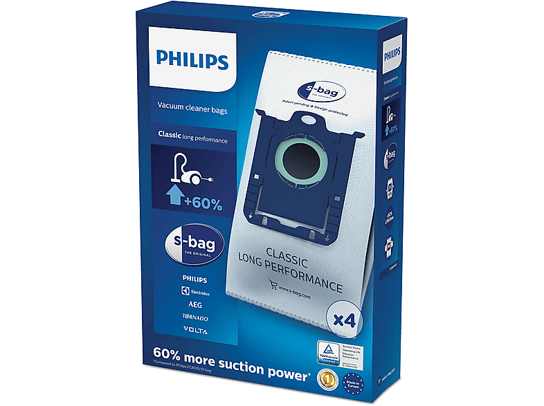 Philips FC8021/03 s-bag Staubsaugerbeutel 4 Stück, passend für: Philips und der Electrolux Group (Electrolux, AEG, Volta, Tornado)