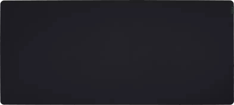 Un tapis de souris Razer long et noir. Il est rectangulaire et uni.