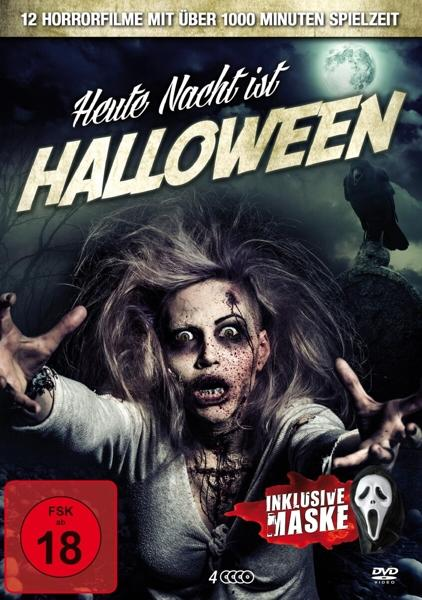 Ein DVD-Cover mit einer gruseligen Zombie-Frau und Text über Halloween und Horrorfilme.