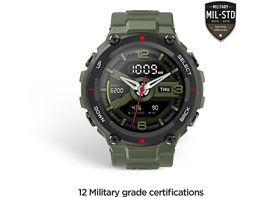 Smartwatch - Amazfit T-Rex ARMY GREEN, Pantalla AMOLED 1.3", Táctil, GPS, Autonomía 20 días, Verde