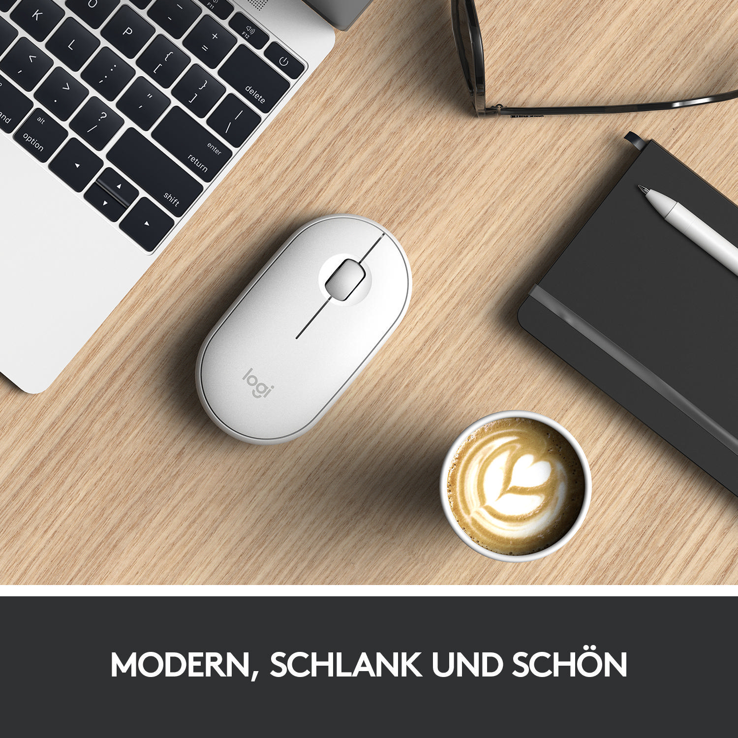 LOGITECH M350 kabellose, geräuscharme Bluetooth Maus, Weiß