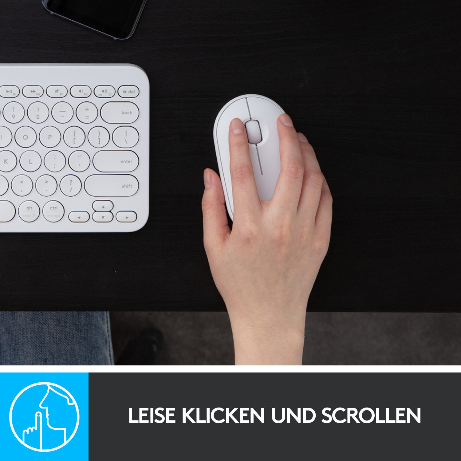 LOGITECH M350 kabellose, geräuscharme Bluetooth Maus, Weiß