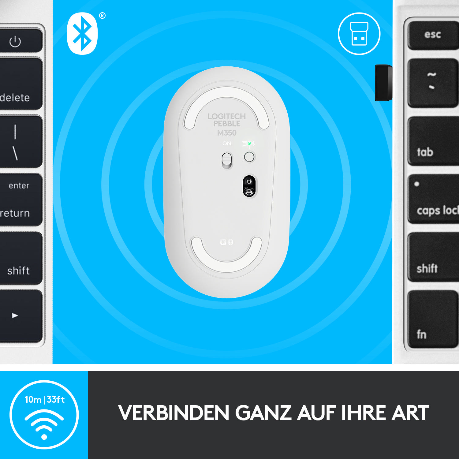 Bluetooth Weiß geräuscharme M350 kabellose, Maus, LOGITECH