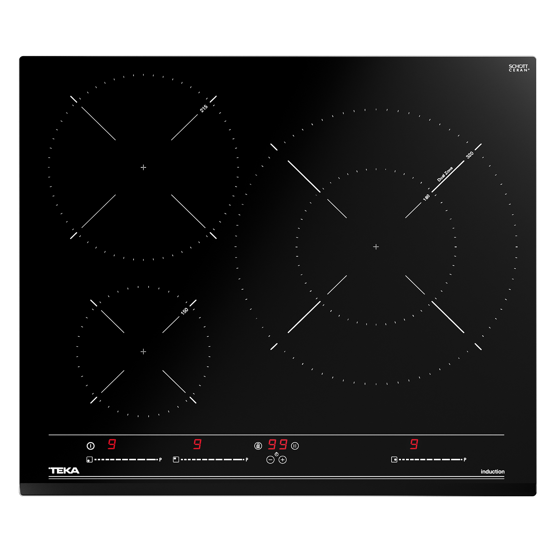 Encimera - TEKA IZC 63320 MSS BK, Vidrio templado, Eléctrica, Inducción, 3 zonas, 32 cm, Negro