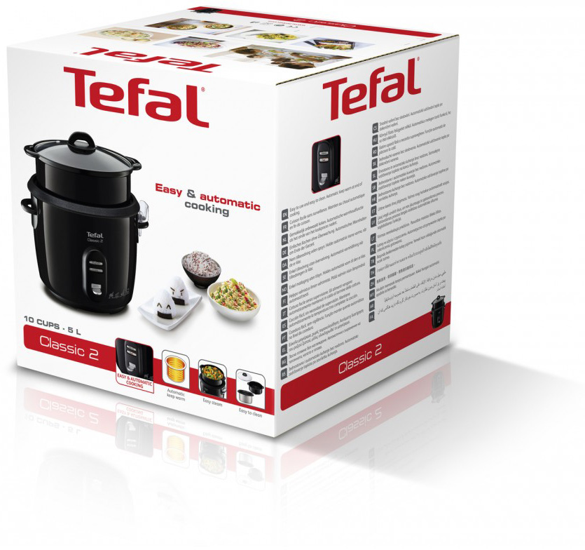Egy fehér Tefal Classic 2 rizsfőző doboza, rajta egy fotóval.