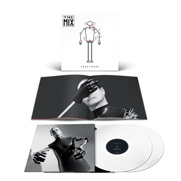 Kraftwerk 'The Mix' Album; Frontcover, Innenhülle und weiße Vinylplatten.