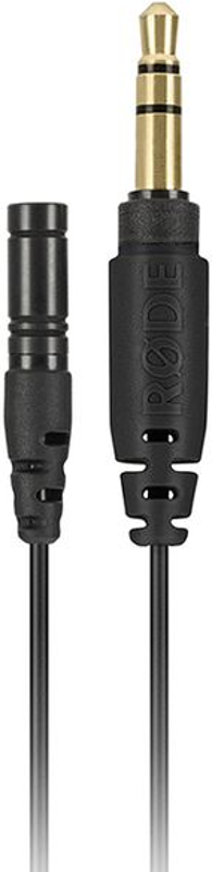 Un câble de microphone noir, avec une prise jack de 3,5 mm à une extrémité.