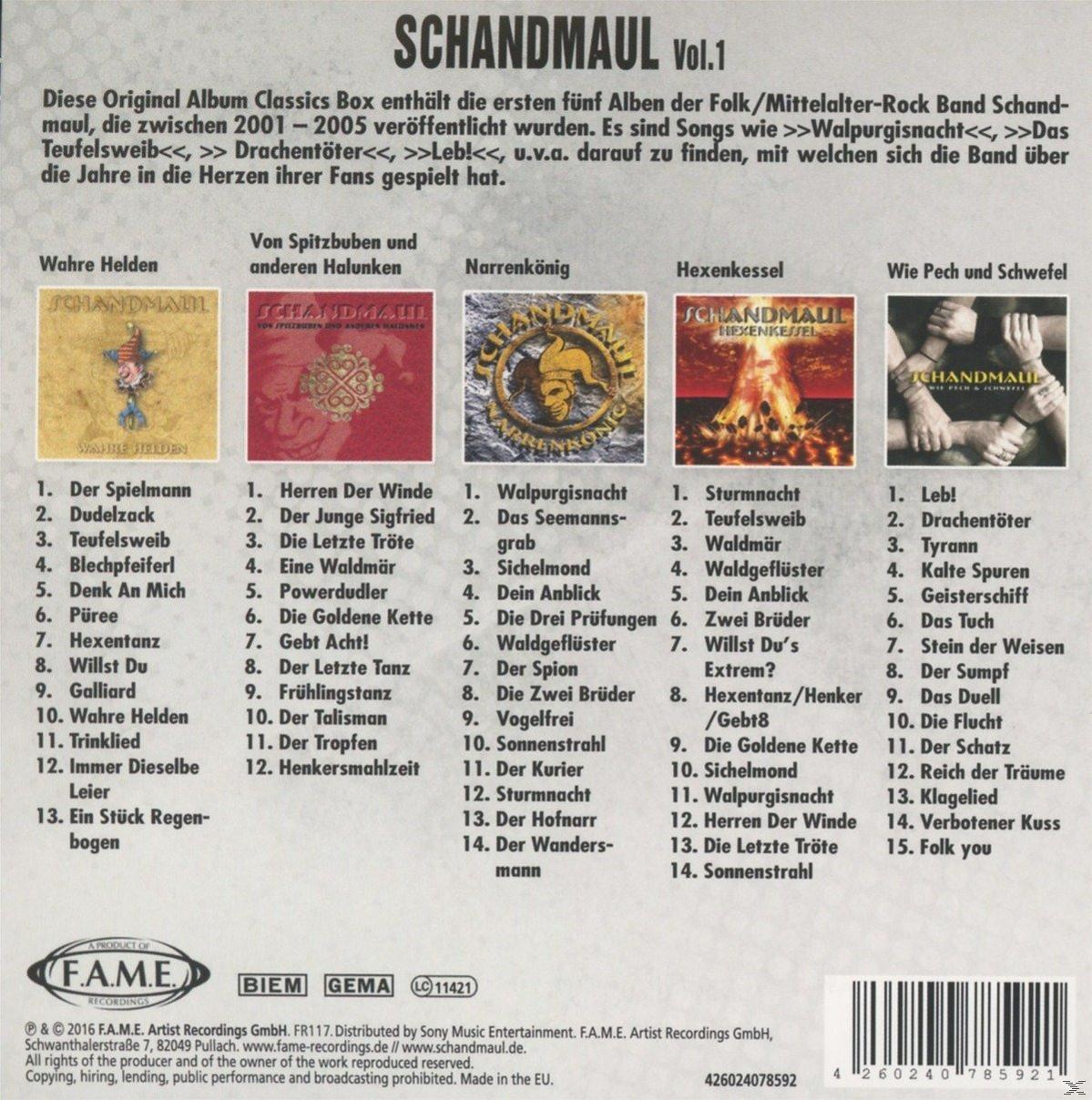 Albumcover mit Text und einer Liste von Songs und Bandlogos.