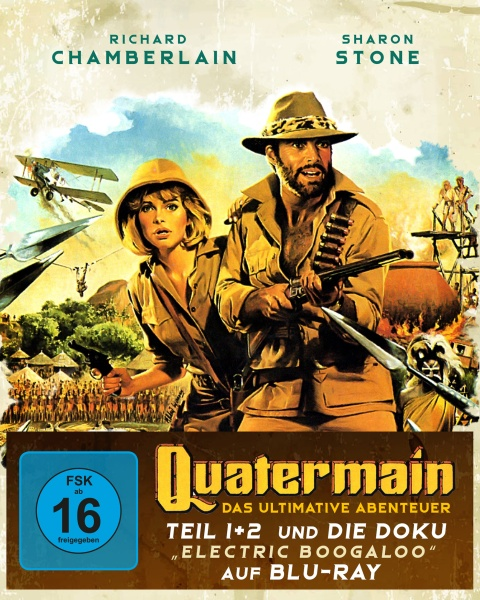 Filmposter mit zwei Personen in Safari-Ausrüstung, Dschungel-Hintergrund und Titel.