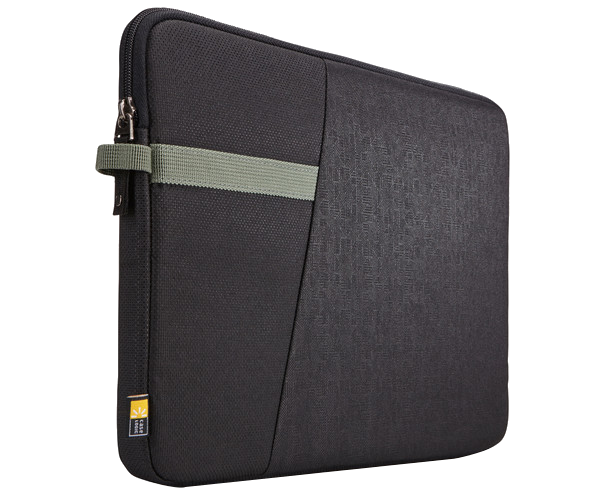 Fekete laptop tok zöld csíkkal és Case Logic logóval.