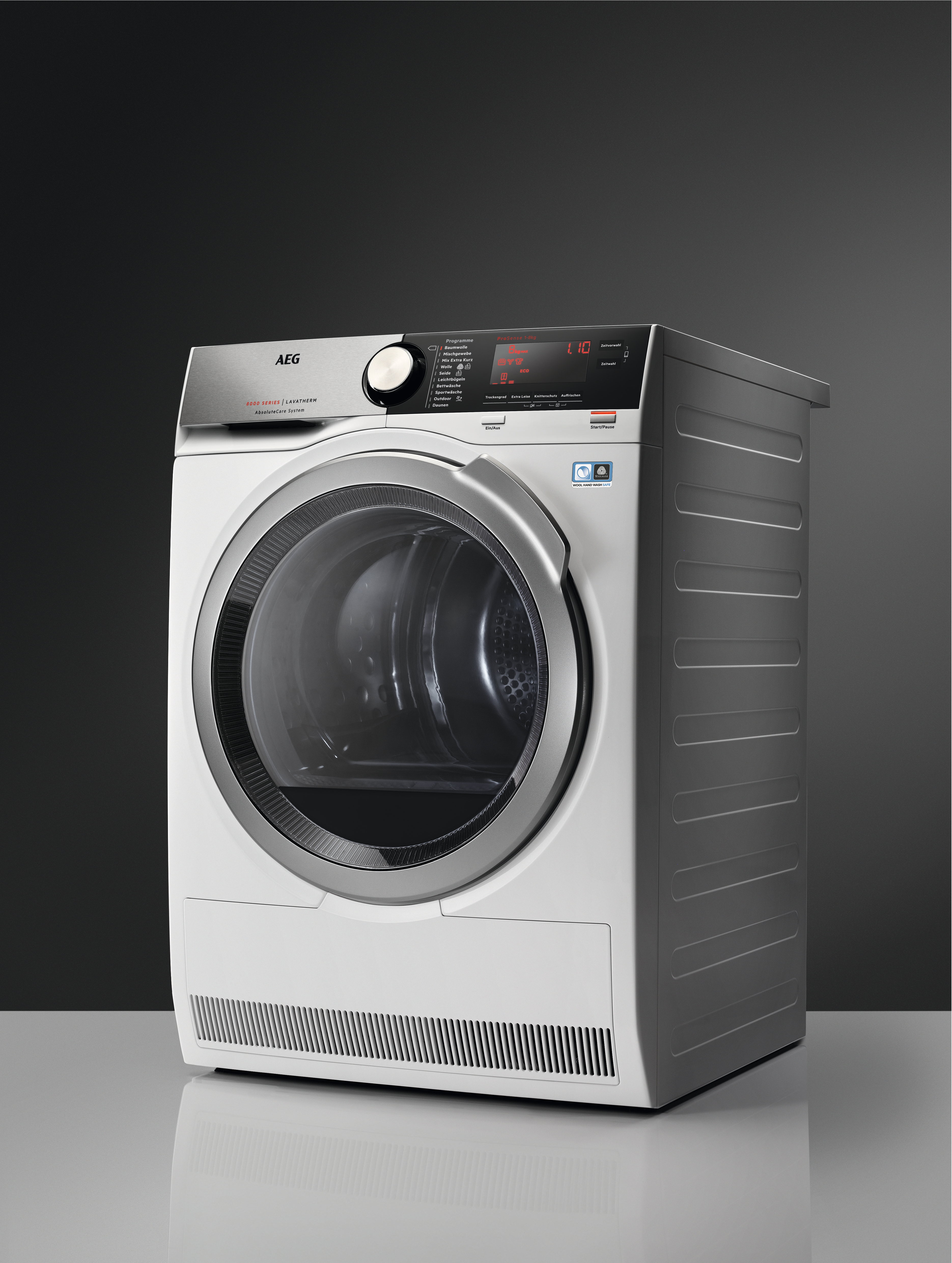 AEG T8DE86685 Wärmepumpentrockner Serie 8000 mit AbsoluteCare Trommelsteuerung (8 kg, A+++, Weiß / Silber / Silber)