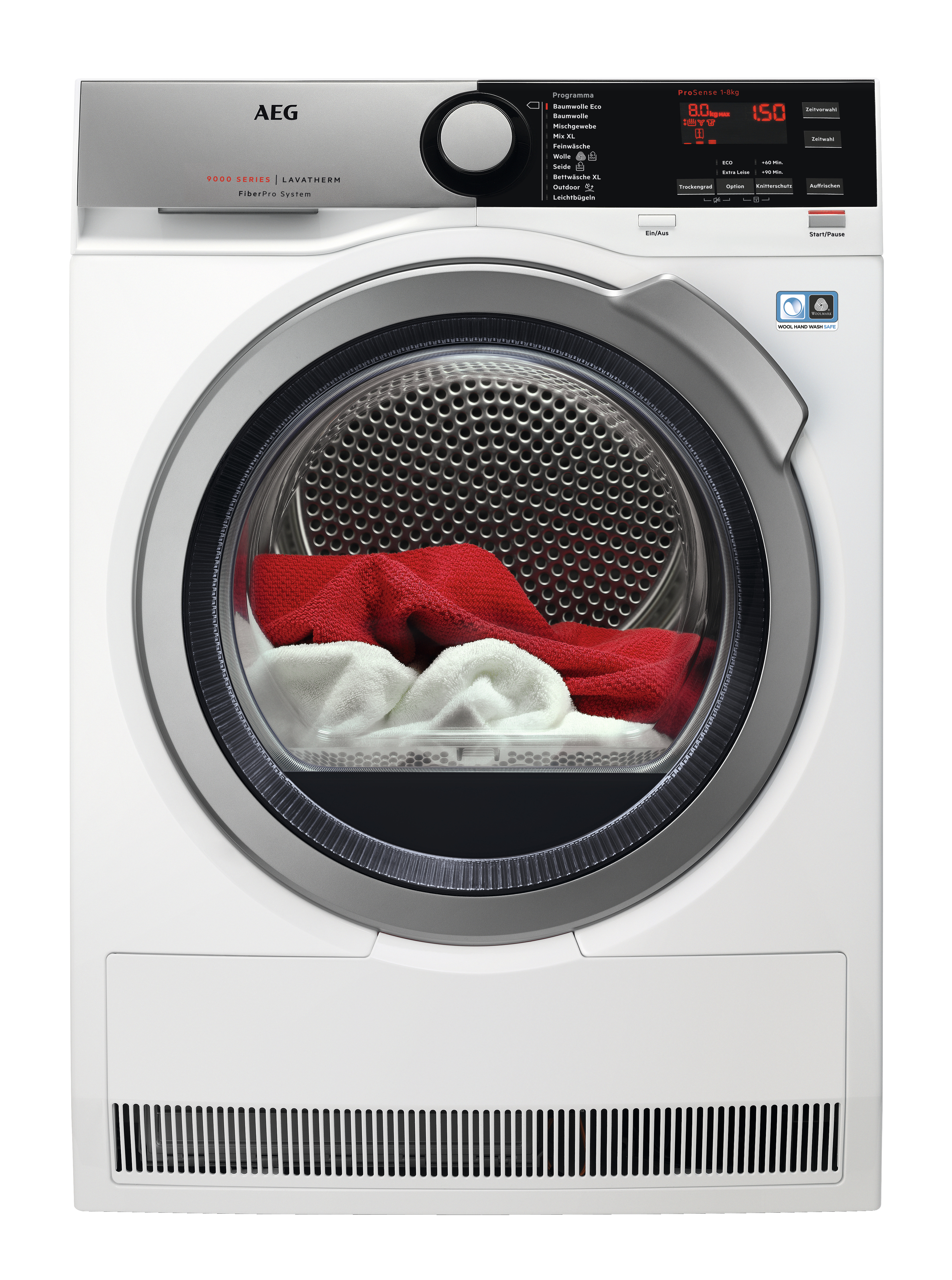 AEG T9DE77685 Wärmepumpentrockner Serie 9000 mit FiberPro Mischbeladungtrocknung (8,0 kg, A+++, Weiß / Silber / Silber)