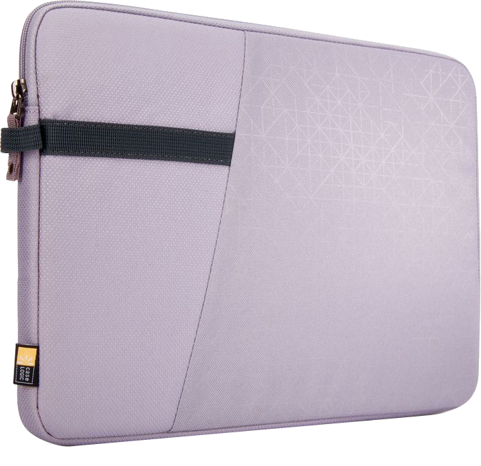 Levendula laptop tok, geometriai mintával és fekete pánttal.