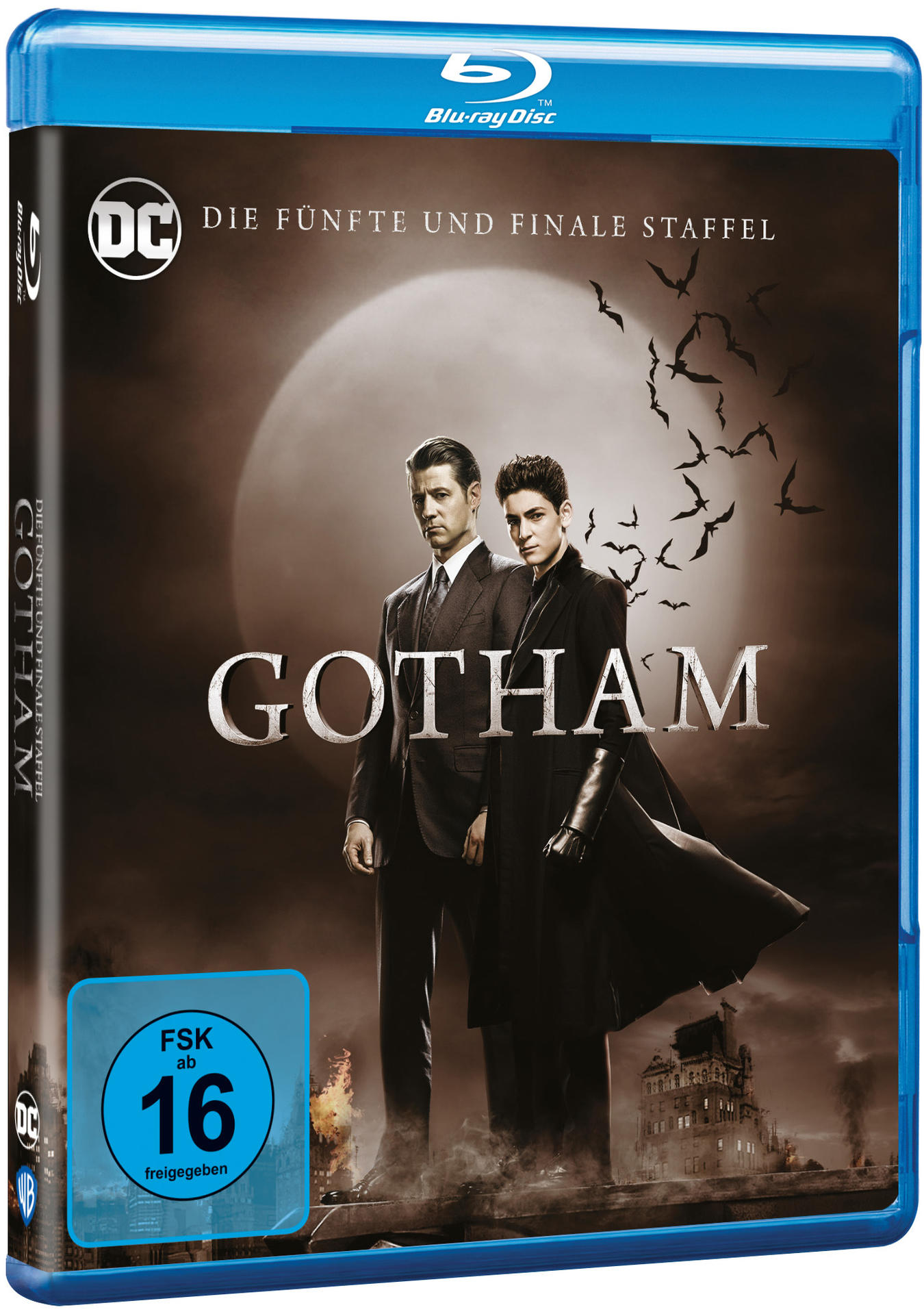 Gotham Blu-ray-Disc-Hülle: zwei Personen im Vordergrund, eine Stadtsilhouette.