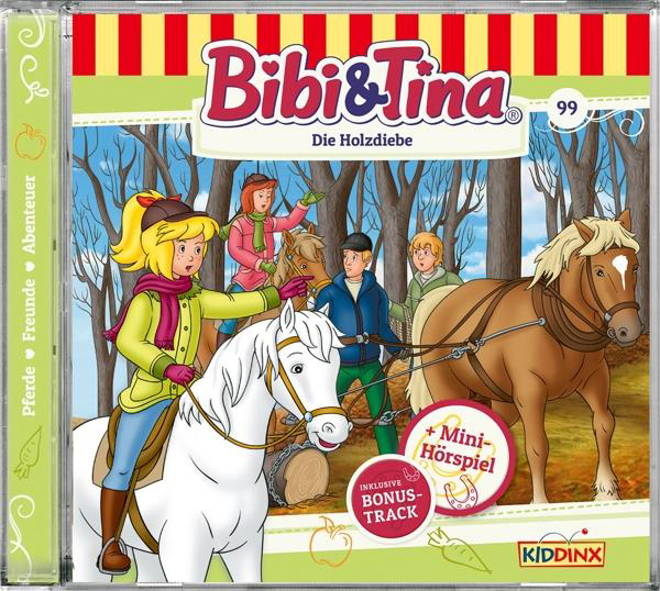 Cartoon-Cover von Bibi & Tina mit Pferden und Reitern.