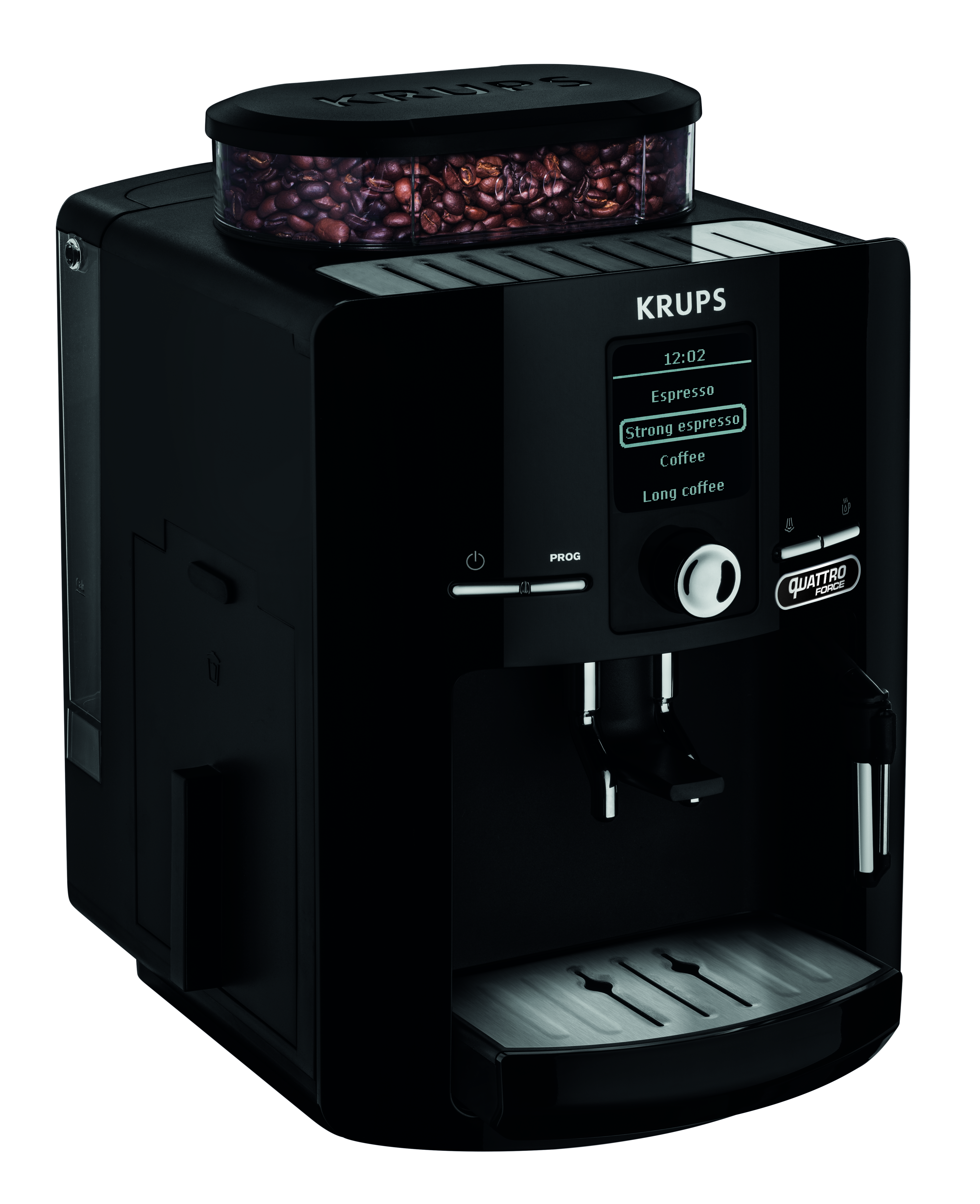 KRUPS Kaffeevollautomat Quattro Force Black EA82F0 Kaffeevollautomat (Schwarz, Express-Edelstahl-Kegelmahlwerk , 15 bar)