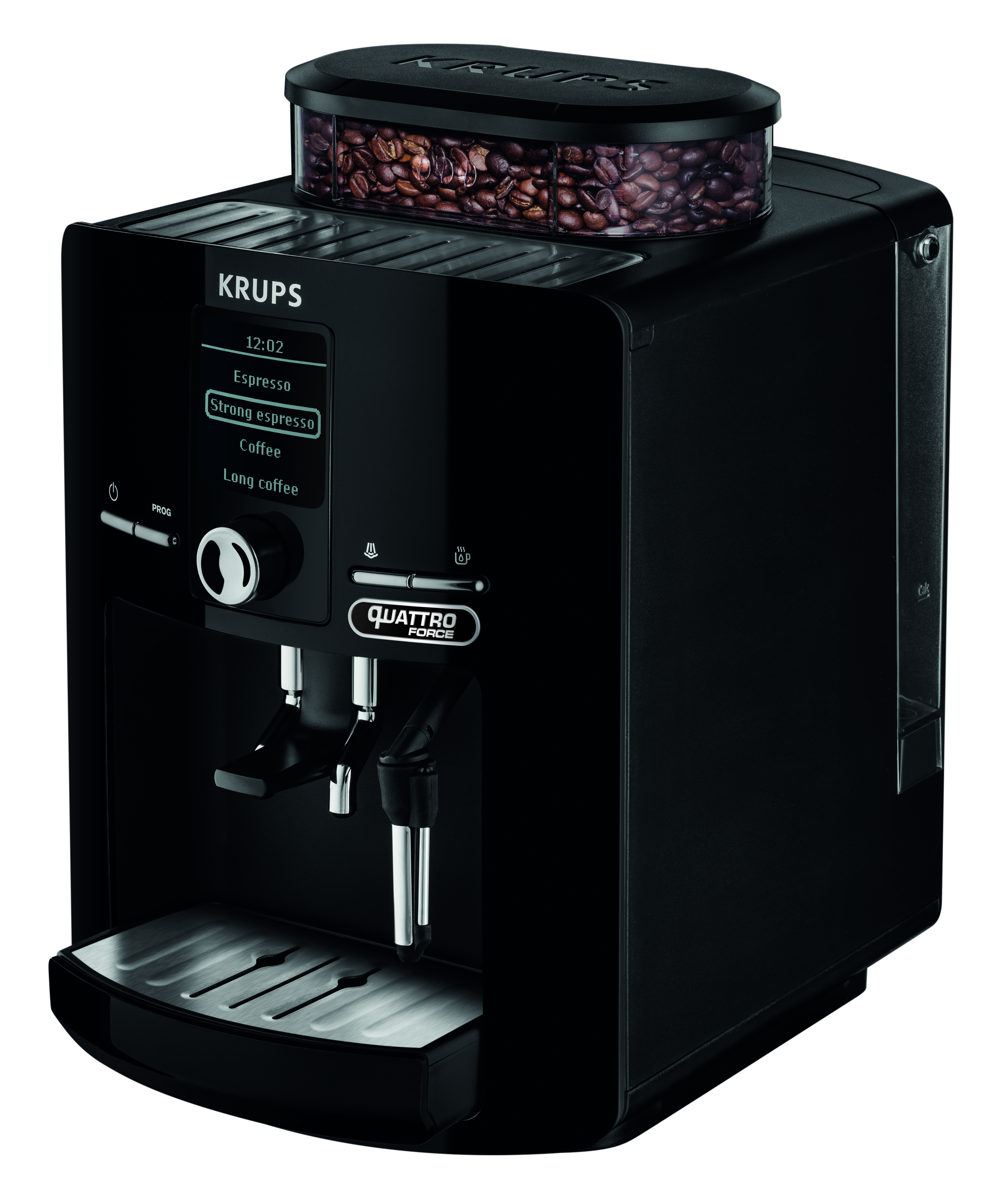KRUPS Kaffeevollautomat Quattro Force Black EA82F0 Kaffeevollautomat (Schwarz, Express-Edelstahl-Kegelmahlwerk , 15 bar)