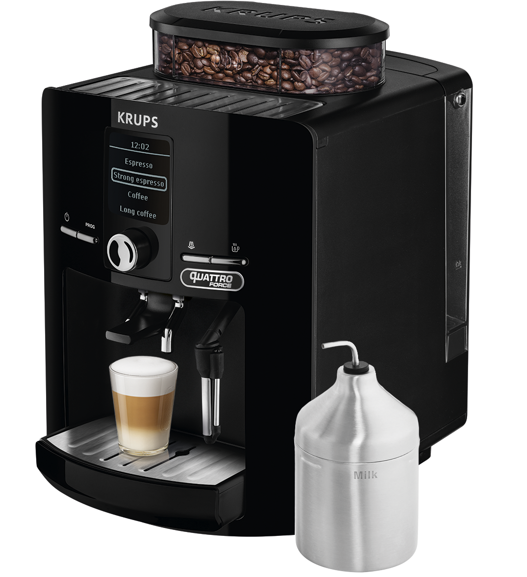 KRUPS Kaffeevollautomat Quattro Force Black EA82F0 Kaffeevollautomat (Schwarz, Express-Edelstahl-Kegelmahlwerk , 15 bar)