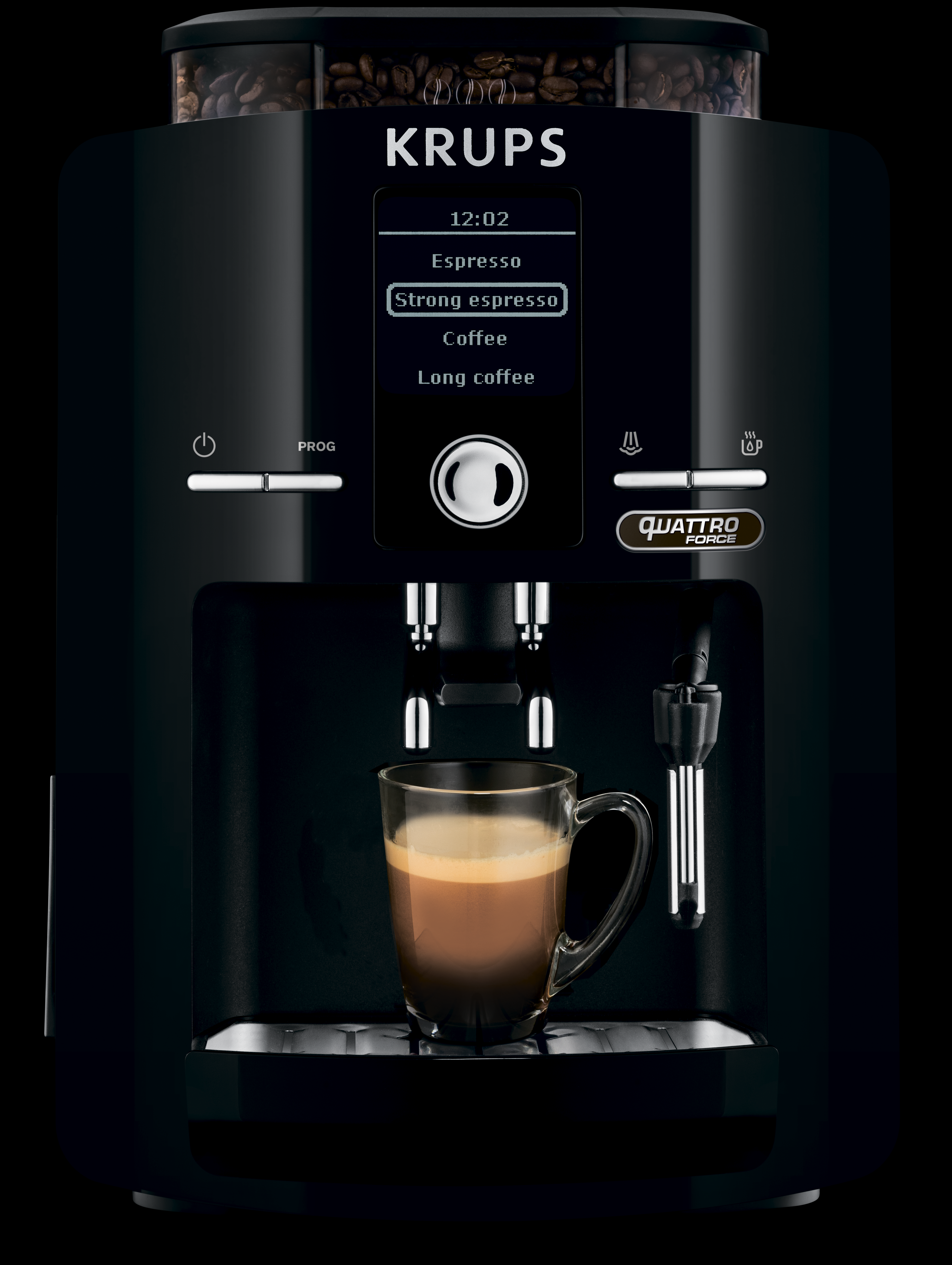 KRUPS Kaffeevollautomat Quattro Force Black EA82F0 Kaffeevollautomat (Schwarz, Express-Edelstahl-Kegelmahlwerk , 15 bar)