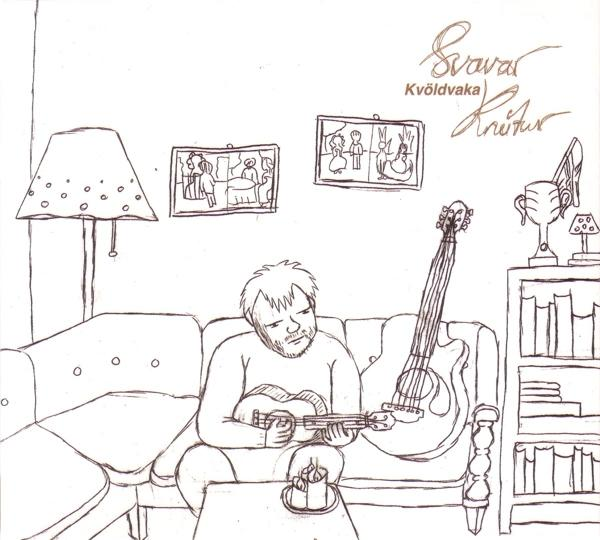 Eine Skizze einer Person, die auf einem Sofa sitzt und Ukulele spielt.