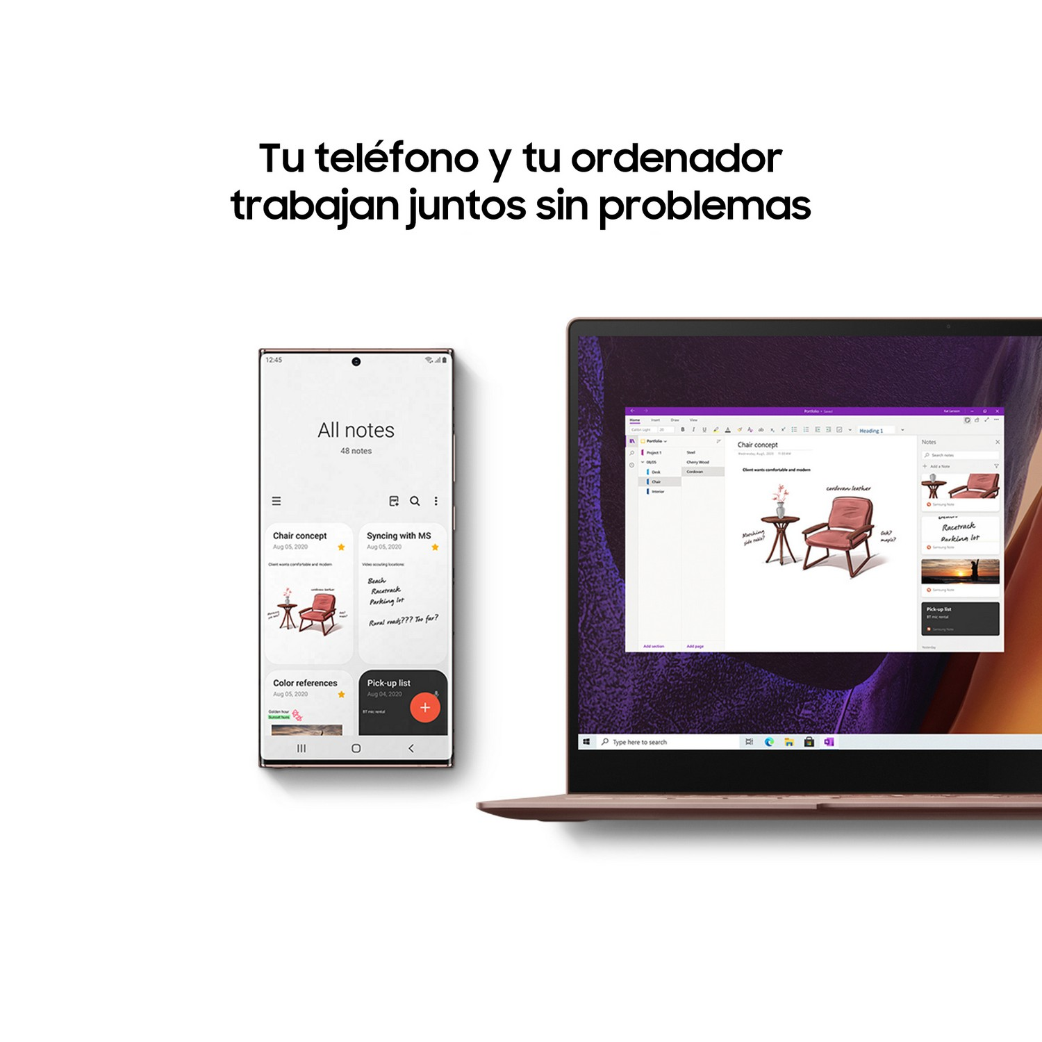 Teléfono y portátil en blanco, aplicaciones en pantalla.