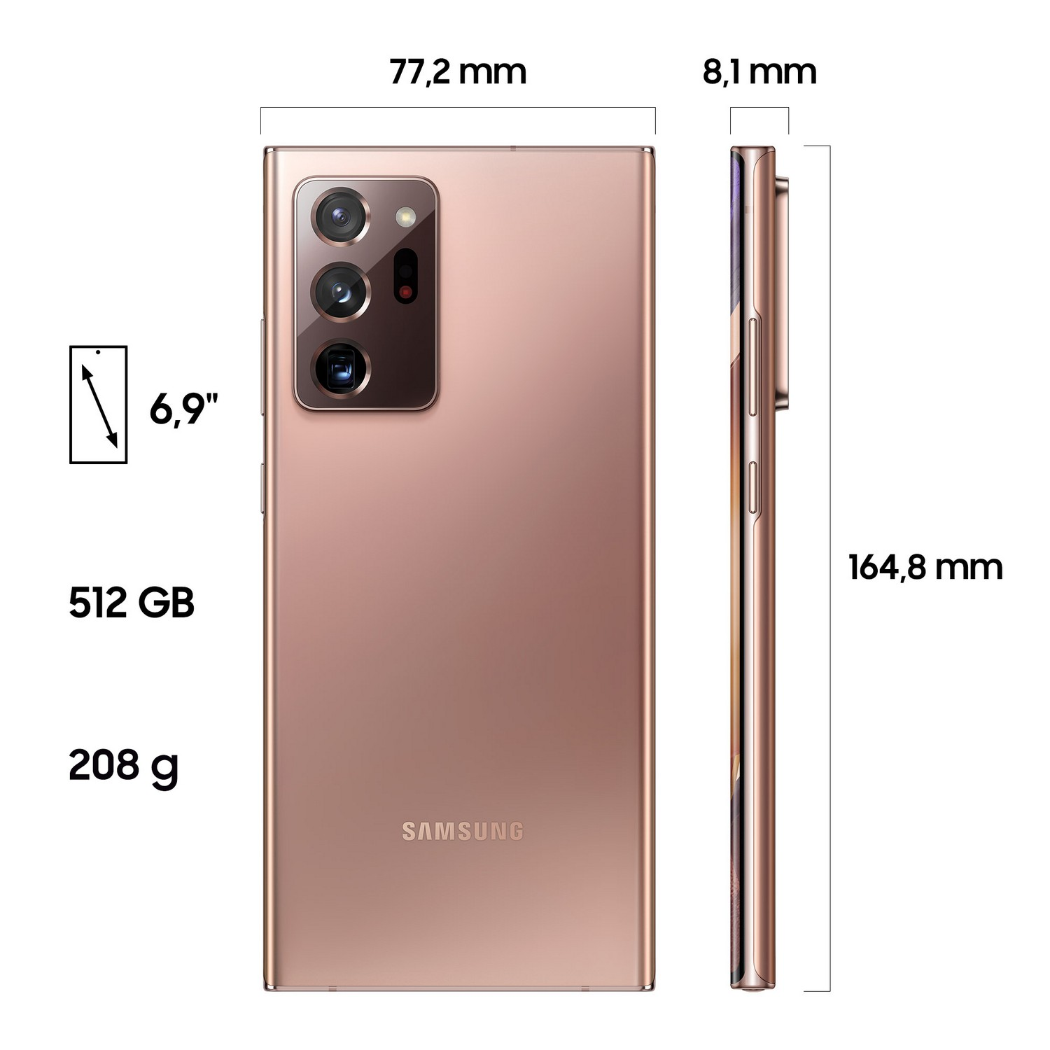 Móvil - Samsung Galaxy Note 20 Ultra 5G, Bronce, 512GB, 12GB RAM, 6.9" WQHD+, Exynos 990, 4500 mAh, Android
