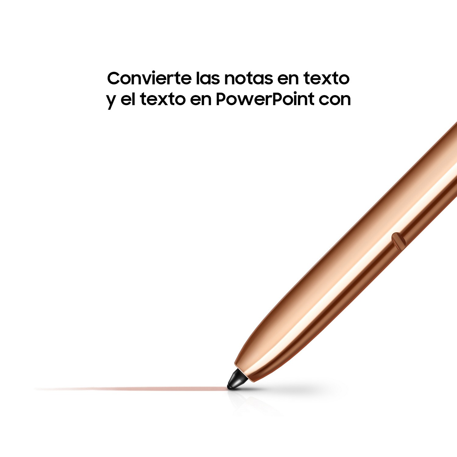 Lápiz t áctil oro rosa escribe una línea, fondo blanco, texto arriba.