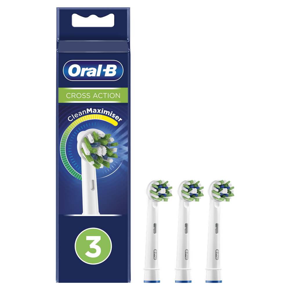Recambio para cepillo dental - Oral-B, CrossAction, con Tecnología CleanMaximiser, Pack De 3, blanco