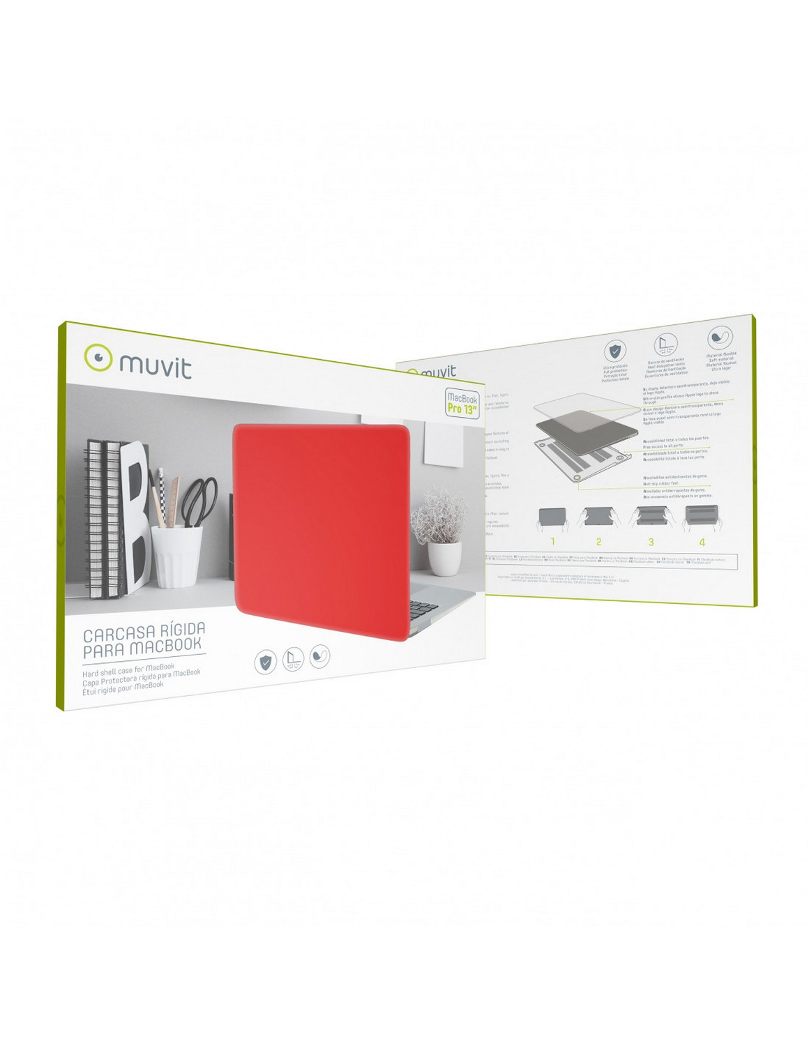 Funda para portátil - Muvit MUCTB0350, Para Apple MacBook Pro 13", Rojo