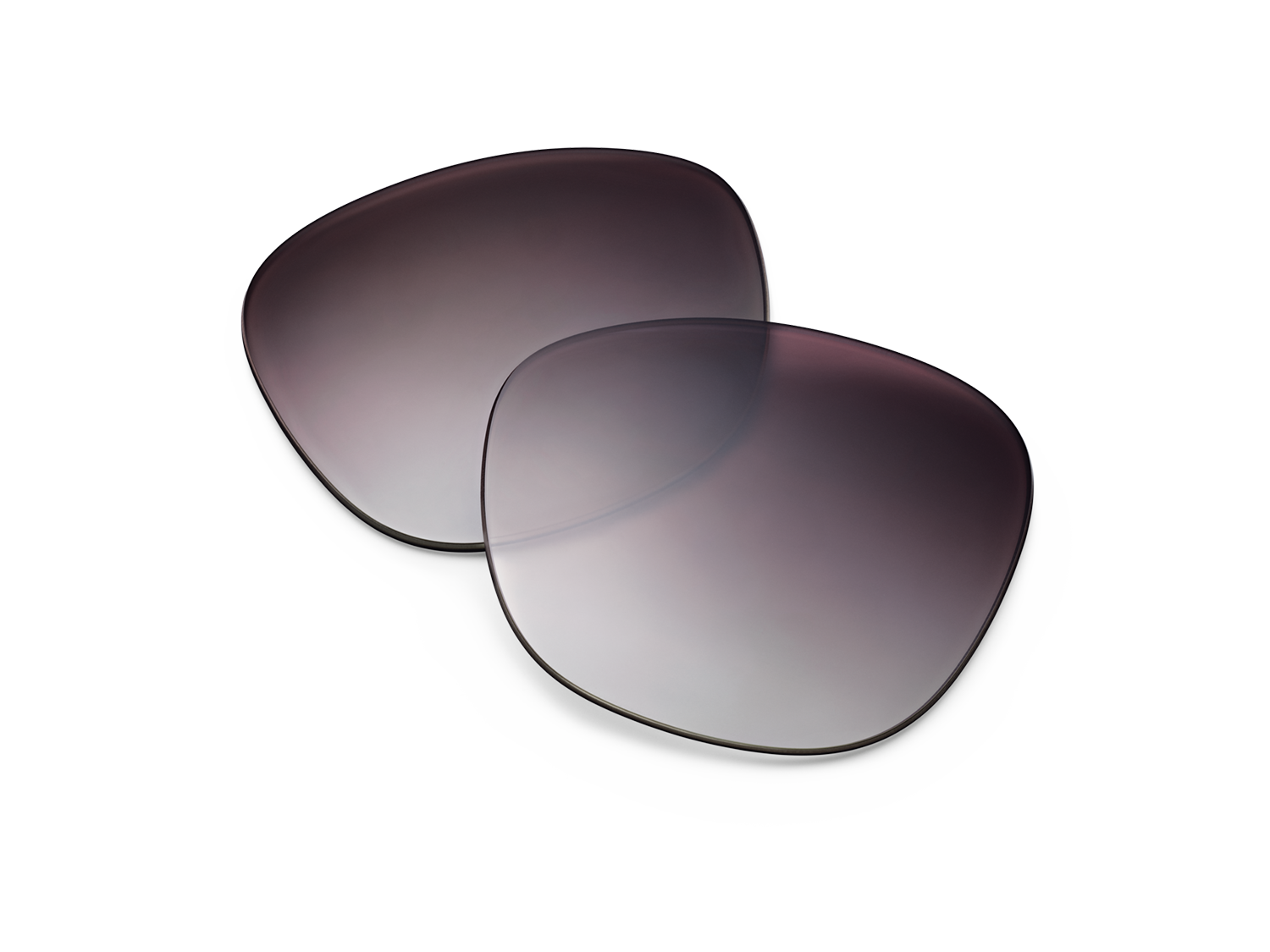 Two gradient tinted sunglasses lenses, overlapping. The lenses have a dark purple to transparent fade. Set against a white background.