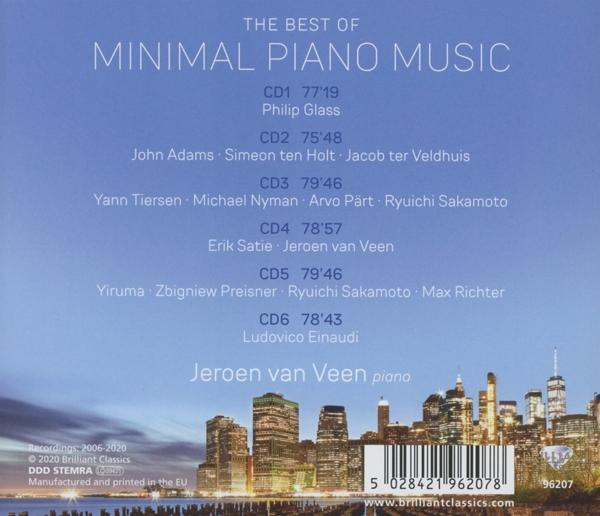 Rückseite einer CD mit Titelliste, Text und Skyline am unteren Rand. Blauer Hintergrund.