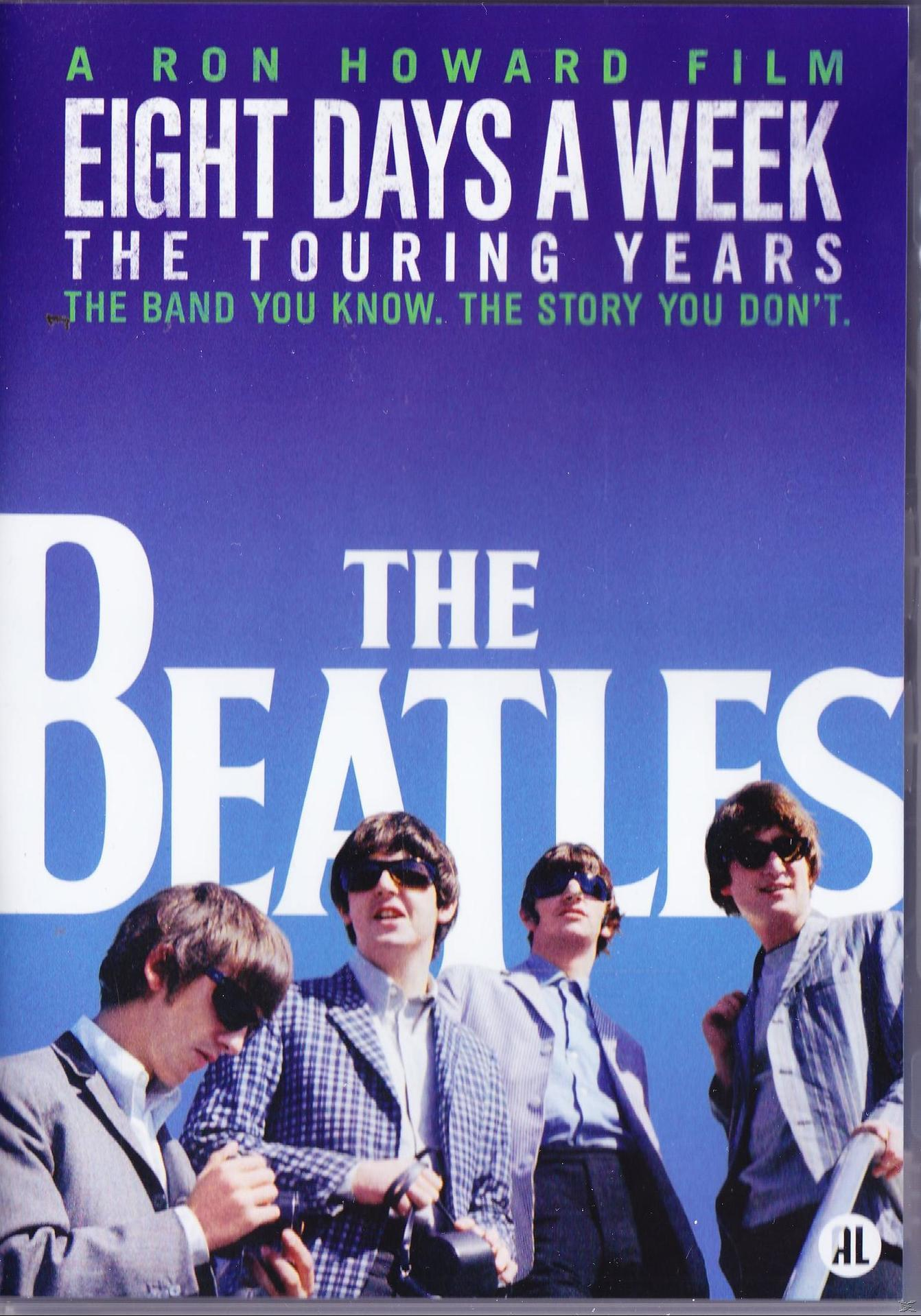 DVD-hoes van Eight Days a Week: The Touring Years, met The Beatles op blauwe achtergrond.
