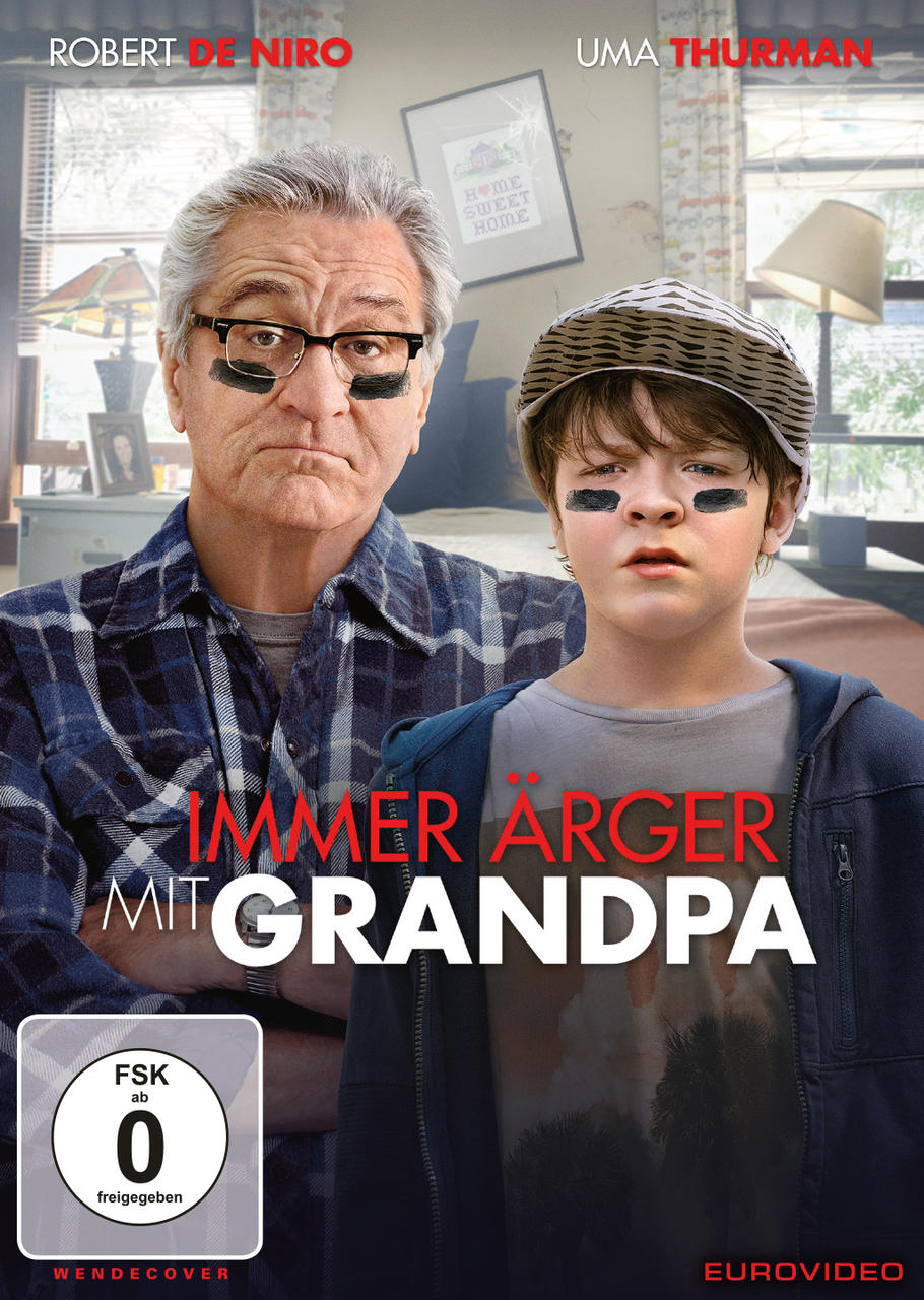 DVD-Cover von 'Immer Ärger mit Grandpa'. Robert De Niro und ein Junge mit schwarzer Farbe unter den Augen.