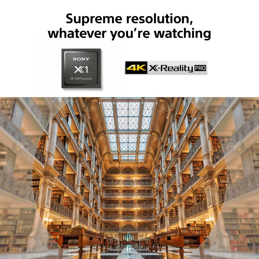 Imagen que promociona un procesador y resolución 4K. El fondo es el interior de una biblioteca.