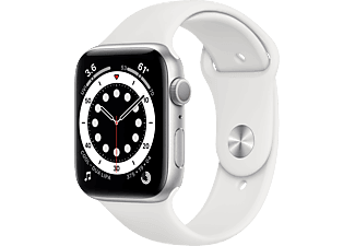 APPLE Watch Series 6 (GPS) 44 mm - Smartwatch (140 - 220 mm, Fluorelastomer, Silber/Weiss)