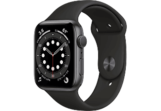 APPLE Watch Series 6 (GPS) 44 mm - Smartwatch (140 - 220 mm, Fluorelastomer, Space Grau/Schwarz)