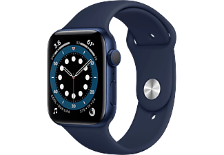 APPLE Watch Series 6 (GPS) 44 mm - Smartwatch (140 - 220 mm, Fluorelastomer, Blau/Dunkelmarine)