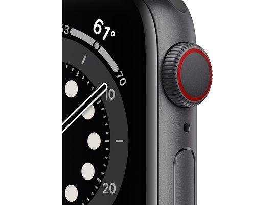 APPLE Watch Series 6 (GPS + Cellular) 40 mm - Smartwatch (130 - 200 mm, Fluorelastomer, Space Grau/Schwarz)