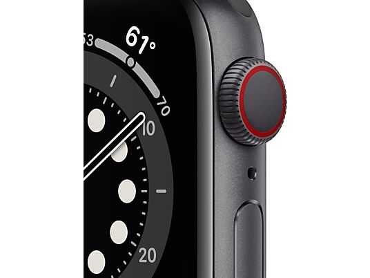 APPLE Watch Series 6 (GPS + Cellular) 40 mm - Smartwatch (130 - 200 mm, Fluoroelastomero, Grigio siderale/Nero)