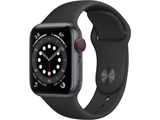 APPLE Watch Series 6 (GPS + Cellular) 40 mm - Smartwatch (130 - 200 mm, Fluoroelastomero, Grigio siderale/Nero)