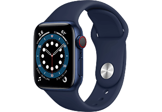 APPLE Watch Series 6 (GPS + Cellular) 40 mm - Smartwatch (130 - 200 mm, Fluorelastomer, Blau/Dunkelmarine)