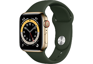 APPLE Watch Series 6 (GPS + Cellular) 40 mm - Montre intelligente (130 - 200 mm, Fluoroélastomère, Or/Vert de Chypre)